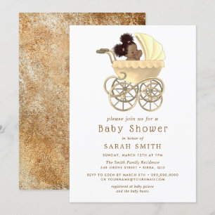 Golden Pram Cute Baby Gold Baby shower Kaart