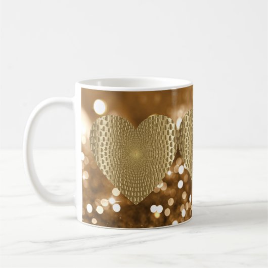 Golden Prismatic Heart Bokeh Faux Glitter Koffiemok (Links)