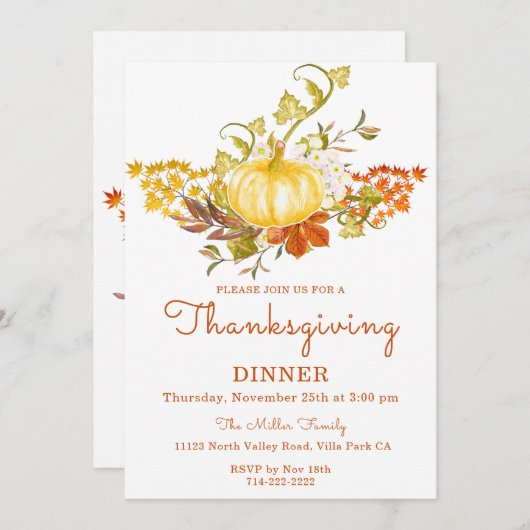 Golden Pumpkin en Fall Leaves Kaart (Voorkant / Achterkant)