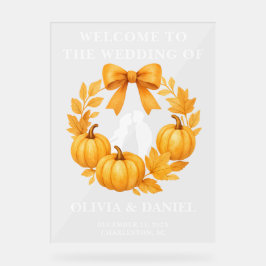 Golden Pumpkin Fall Wedding Welkom Acryl Bord
