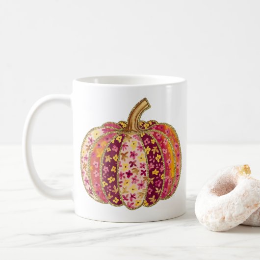 Golden Pumpkin & Floral Delight Coffee Mok (Met donut)