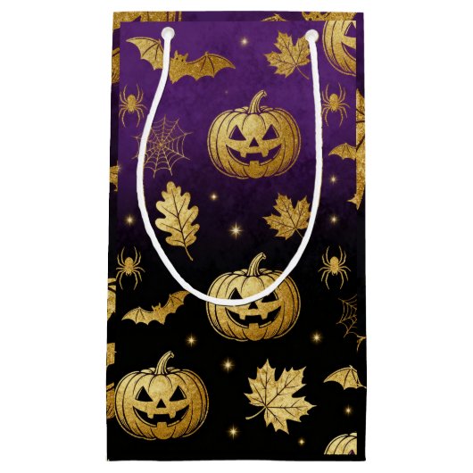 Golden Pumpkin Glow – Elegant Halloween Gift Bag  Klein Cadeauzakje (Voorkant)