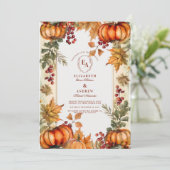 Golden Pumpkin rustieke herfstbruiloft Kaart (Staand voorkant)
