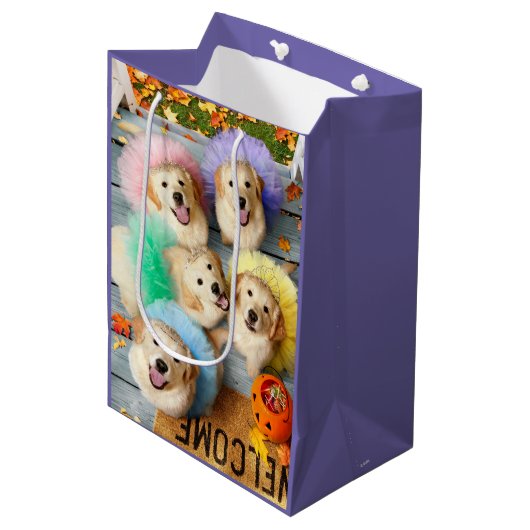 Golden Puppies Trick of Treating Medium Cadeauzakje (Voorkant Gekanteld)