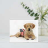 Golden Puppy en Amerikaanse vlag Briefkaart (Staand voorkant)