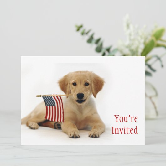 Golden Puppy en Amerikaanse vlag Kaart (Staand voorkant)