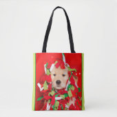 Golden Puppy Tangled in kerstgarland Tote Bag (Voorkant)