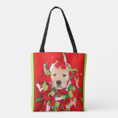 Golden Puppy Tangled in kerstgarland Tote Bag (Achterkant)