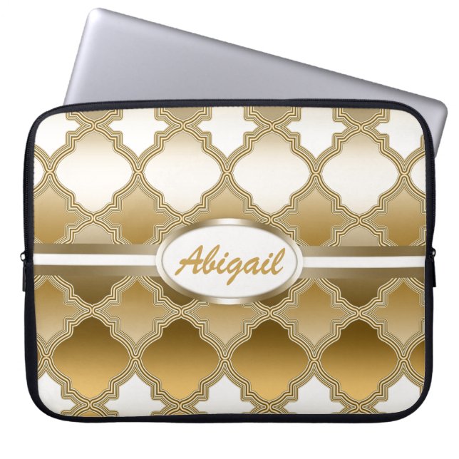 Golden Quatrefoil Moroccan Lattice Pattern Laptop Sleeve (Voorkant)