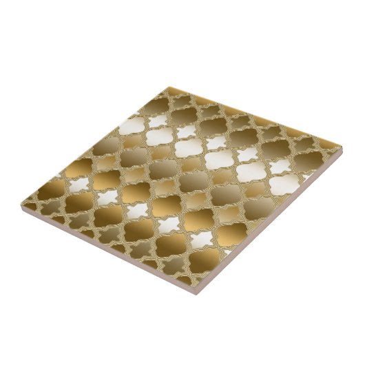 Golden Quatrefoil Moroccan Lattice Pattern Tegeltje (Zijkant)