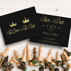 Golden Queen & King Crowns for Wedding Notitiekaartje