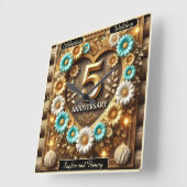 Golden Radiance: 5e Jubileum Celebration Art Vierkante Klok (Hoek)
