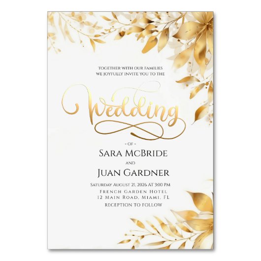 Golden Radiance Botanical Wedding Invitation Card Kaart (Voorkant)
