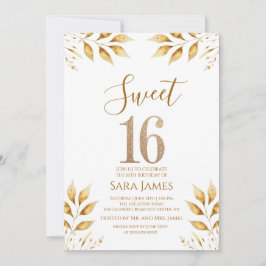 Golden Radiance Sweet 16 Invitation Kaart