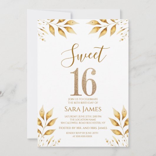 Golden Radiance Sweet 16 Invitation Kaart (Voorkant)