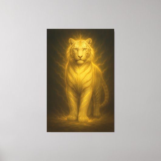 Golden Radiance White Tiger – Premium Fantasy Art Canvas Afdruk (Voorkant)