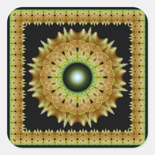 Golden radiant glossy mandala square sticker (Voorkant)