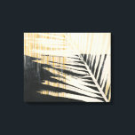 Golden Raffia - Palmvaten Canvas Afdruk<br><div class="desc">Golden Raffia II van Jennifer Paxton Parker. Met één palmschijfsilhouet in zwarte en gele/geelbruine kleuren.</div>