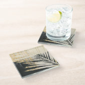 Golden Raffia - Palmvaten Glazen Onderzetter (Schuin)