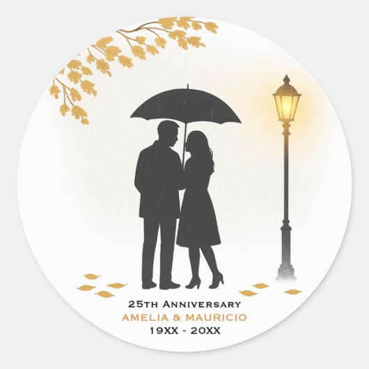 Golden Rain Romance bruiloft Jubileum Ronde Sticker (Voorkant)