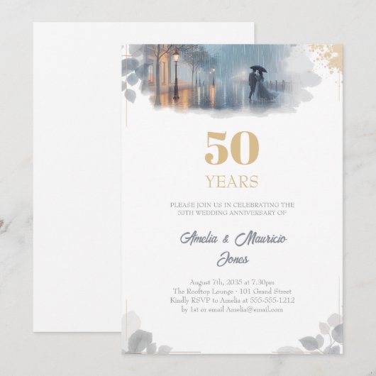 Golden Rain Romance trouwdag Kaart (Voorkant / Achterkant)