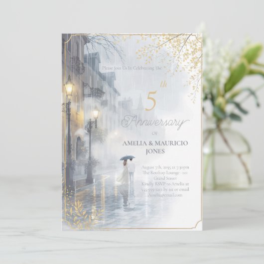 Golden Rain Romance trouwdag Kaart (Staand voorkant)