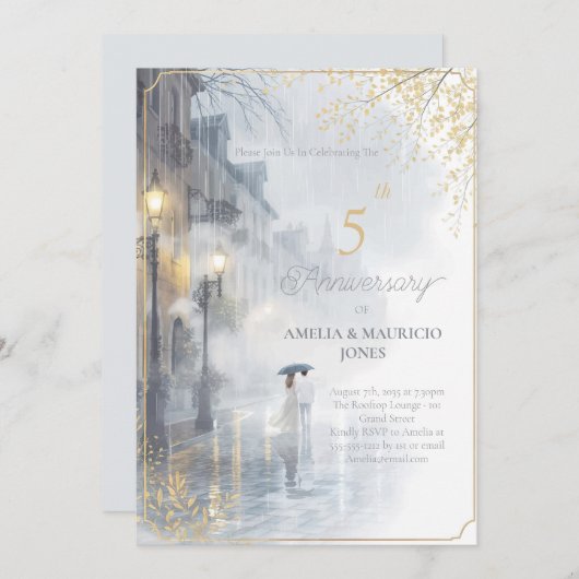 Golden Rain Romance trouwdag Kaart (Voorkant / Achterkant)