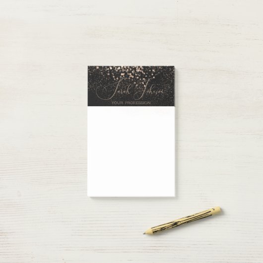 Golden Rain Zwart Gepersonaliseerde Professional Post-it® Notes (Op bureau)