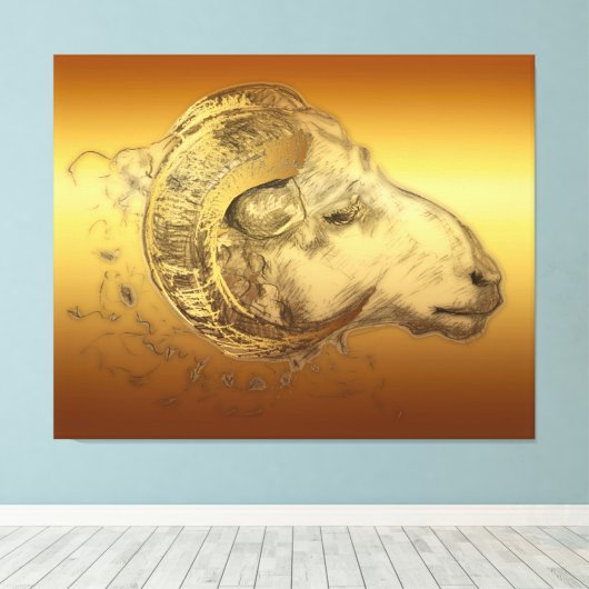 Golden Ram Chinese Zodiac Canvas Afdruk (Insitu (Houten vloer))