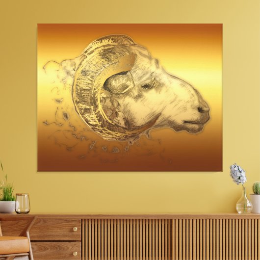 Golden Ram Chinese Zodiac Canvas Afdruk (Insitu (Woonkamer))