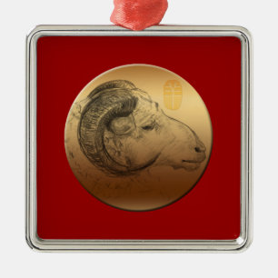 Golden Ram Year - Chinese astrologie Metalen Ornament