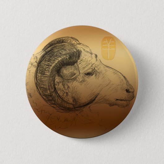 Golden Ram Year Chinese Astrology Zodiac Button (Voorkant)