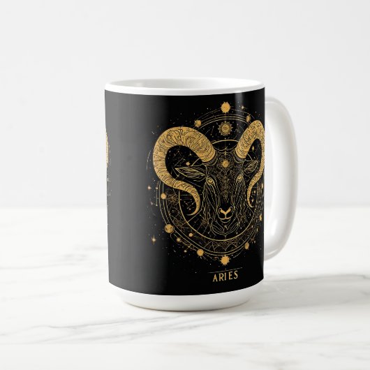 Golden Ram Zodiac Symbool met Ornamenten Koffiemok (Voorkant rechts)