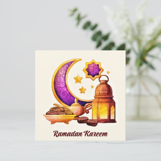 Golden Ramadan Kareem met lantaarn en sterren Feestdagenkaart (Staand voorkant)