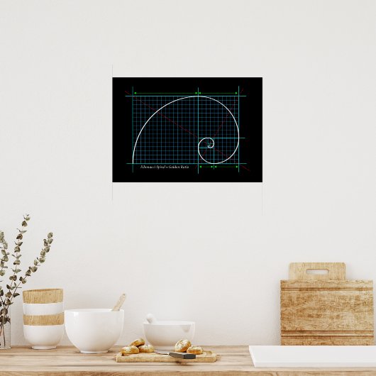 Golden Ratio, Fibonacci Spiral, kleurentekening Poster (Keuken)