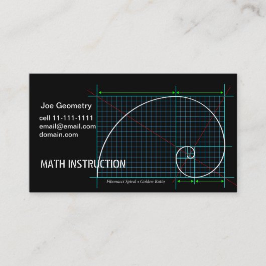 Golden Ratio, Fibonacci Spiral, kleurentekening Visitekaartje (Voorkant)