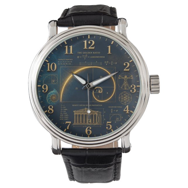 Golden Ratio Fibonacci Spiral Mathematics Horloge (Voorkant)