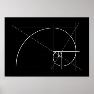 Golden Ratio, Fibonacci Spiral, Tekening Poster
