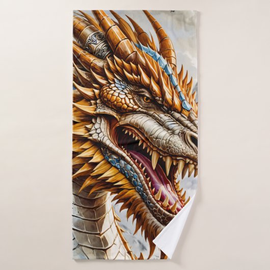 Golden Realistic Dragon-Poster Badhanddoek (Badhanddoek)