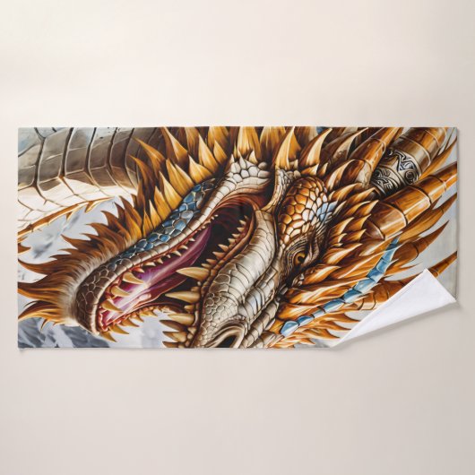 Golden Realistic Dragon-Poster Badhanddoek (Badhanddoek)