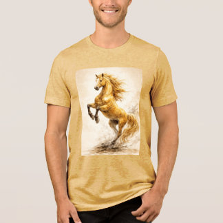 Golden Rearing Horse – Cinematic Ink Painting Tri-Blend Shirt