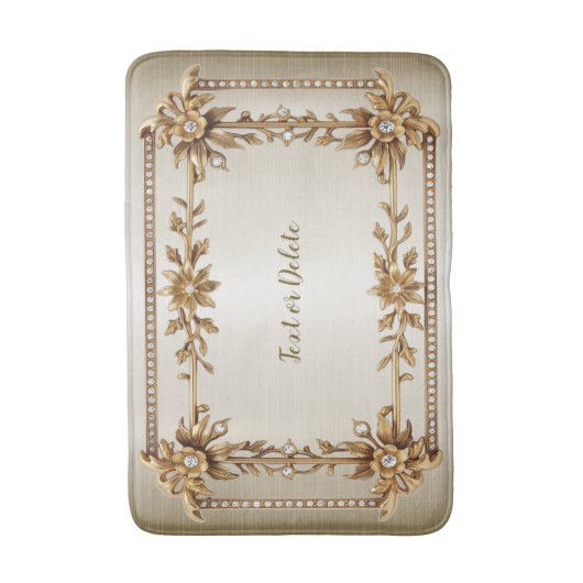 Golden Rechthoek Dimond Flowers Shiny Badmat (Voorkant Verticaal)