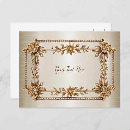 Golden  Rechthoek Dimond Flowers Shiny Briefkaart (Voorkant / Achterkant)