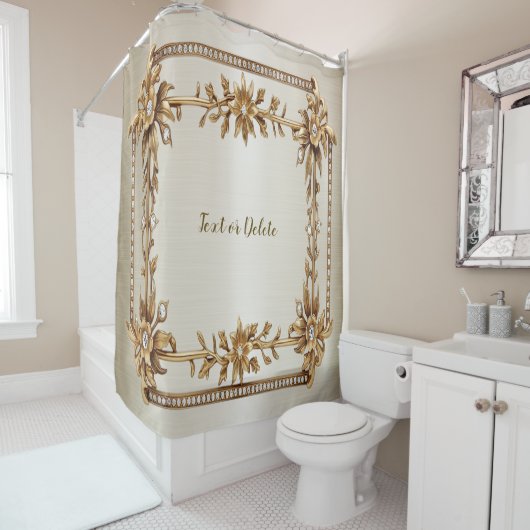 Golden  Rechthoek Dimond Flowers Shiny Douchegordijn (In situ)