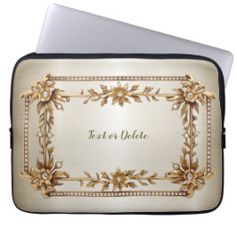 Golden  Rechthoek Dimond Flowers Shiny Laptop Sleeve