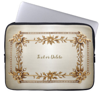 Golden Rechthoek Dimond Flowers Shiny Laptop Sleeve