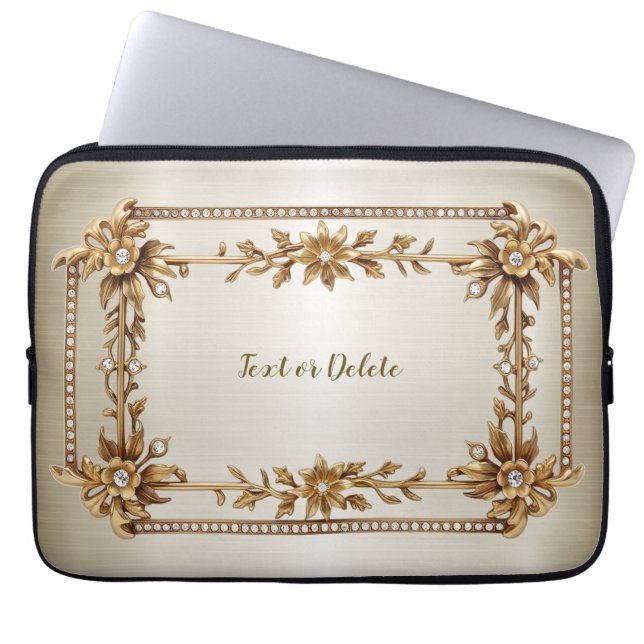 Golden  Rechthoek Dimond Flowers Shiny Laptop Sleeve (Voorkant)