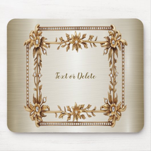 Golden Rechthoek Dimond Flowers Shiny Muismat (Voorkant)