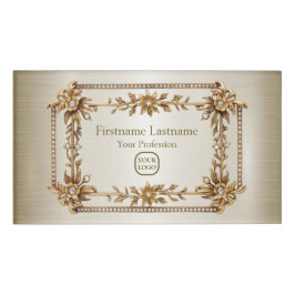 Golden  Rechthoek Dimond Flowers Shiny Naambadge