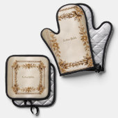 Golden  Rechthoek Dimond Flowers Shiny Ovenwant & Pannenlap Set (Voorkant / Achterkant)